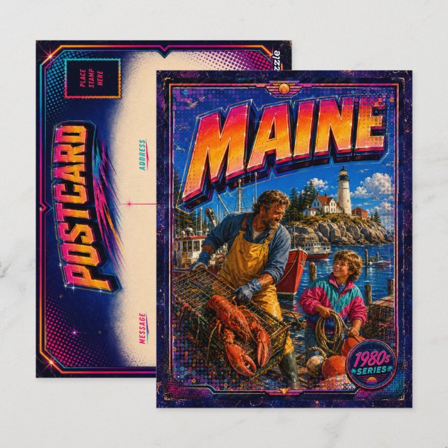 Tarjeta postal de Maine de los 80 retro (Anverso / Reverso)