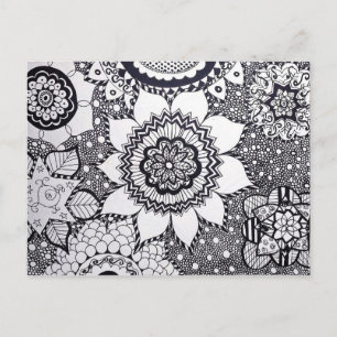 Tarjeta postal de Mandala para Flores Negra y Blan