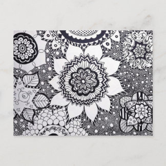 Tarjeta postal de Mandala para Flores Negra y Blan
