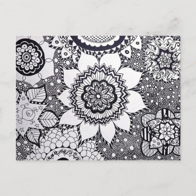 Tarjeta postal de Mandala para Flores Negra y Blan (Anverso)