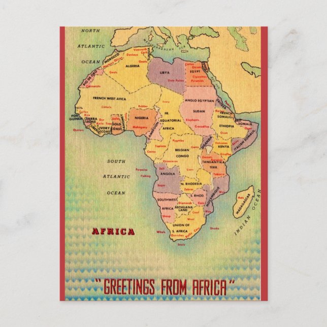 Tarjeta postal de mapa antiguo de África (Anverso)