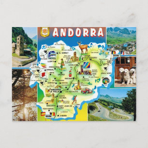 Tarjeta postal de mapa antiguo de Andorra