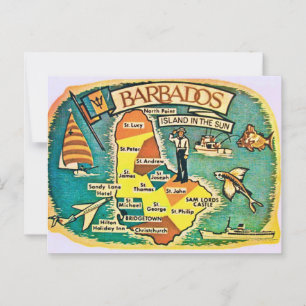 Tarjeta postal de mapa antiguo de Barbados