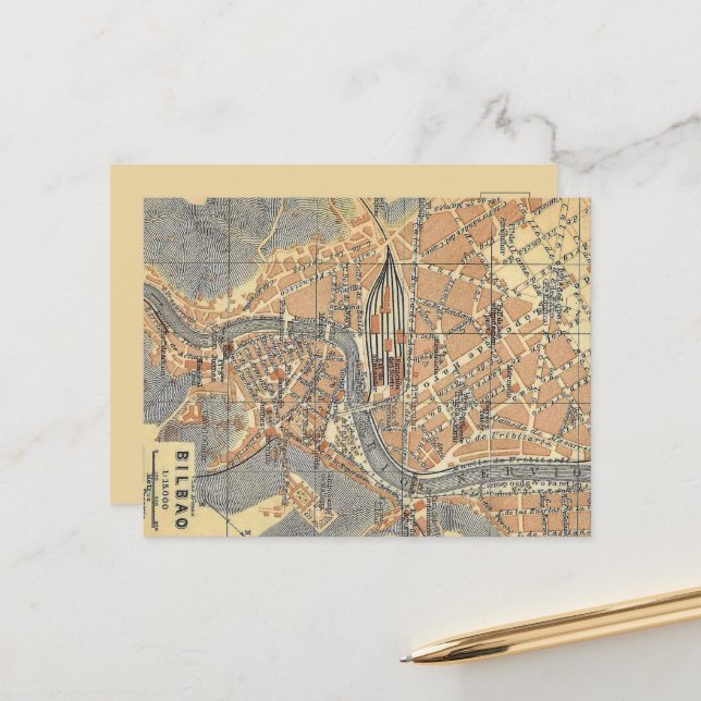 Tarjeta postal de mapa antiguo de Bilbao España (Anverso/Reverso In Situ)