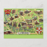 Tarjeta postal de mapa antiguo de Cambridge
