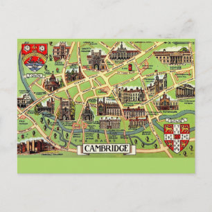 Tarjeta postal de mapa antiguo de Cambridge