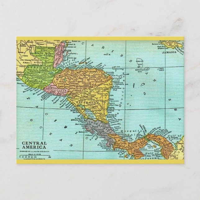 Tarjeta postal de mapa antiguo de Centroamérica (Anverso)