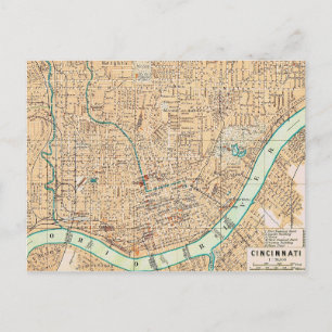 Tarjeta postal de mapa antiguo de Cincinnati