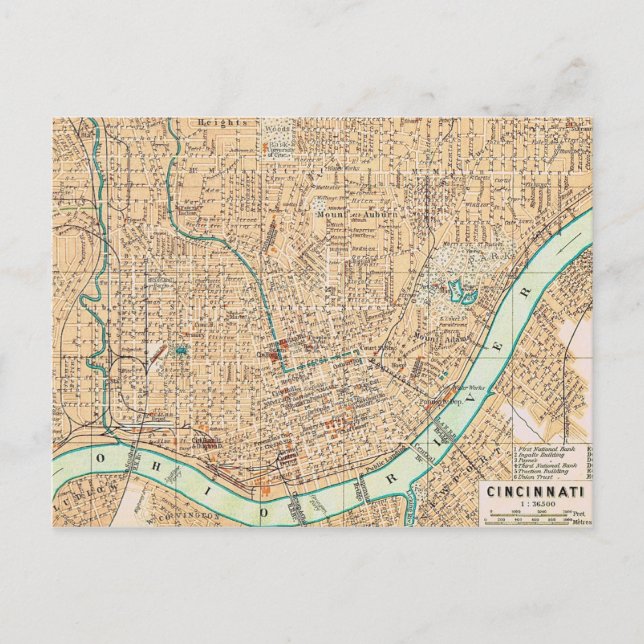 Tarjeta postal de mapa antiguo de Cincinnati (Anverso)