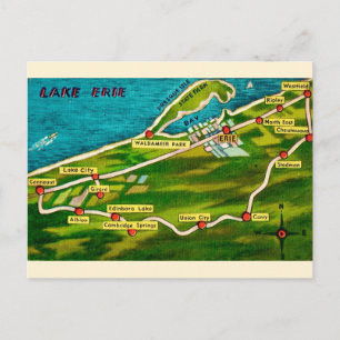 Tarjeta postal de mapa antiguo de Erie Pennsylvani