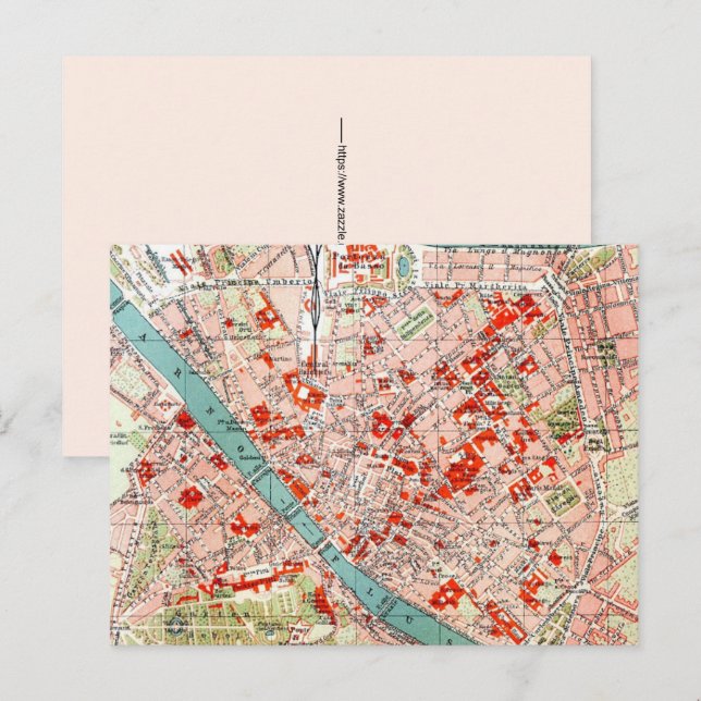 Tarjeta postal de mapa antiguo de Florencia (Anverso / Reverso)