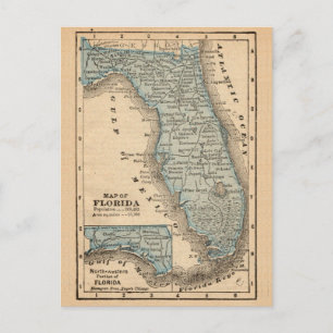 Tarjeta postal de mapa antiguo de Florida
