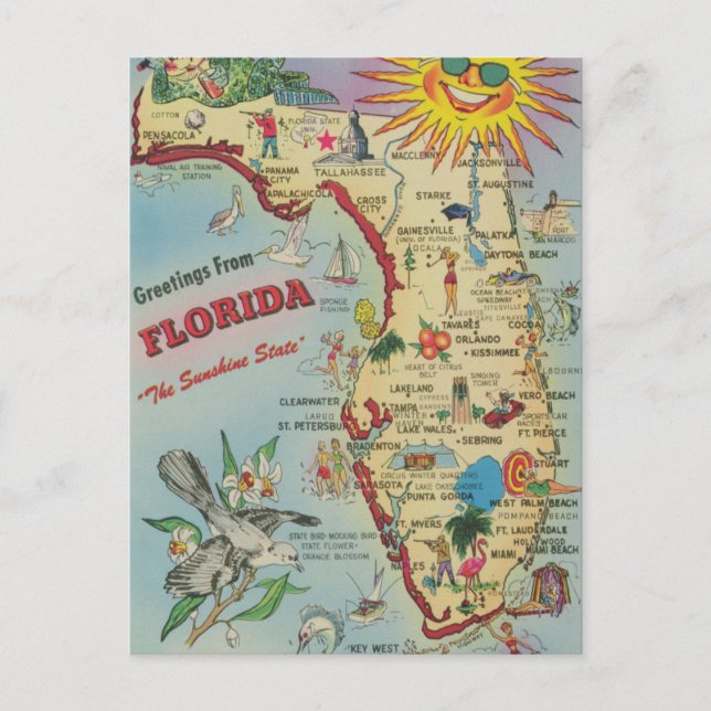 Tarjeta postal de Mapa Antiguo de Florida para Anu (Anverso)