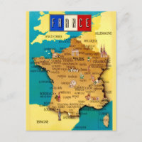 Tarjeta postal de mapa antiguo de Francia