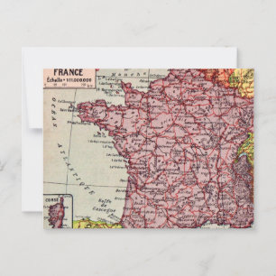Tarjeta postal de mapa antiguo de Francia