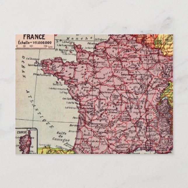 Tarjeta postal de mapa antiguo de Francia (Anverso)