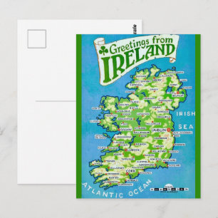 Tarjeta postal de mapa antiguo de Irlanda