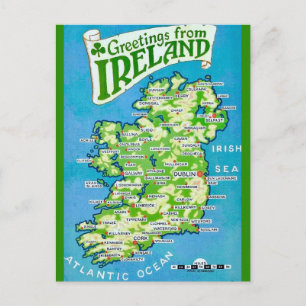 Tarjeta postal de mapa antiguo de Irlanda