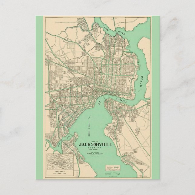 Tarjeta postal de mapa antiguo de Jacksonville FL (Anverso)