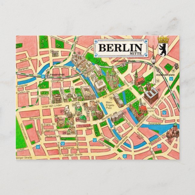 Tarjeta postal de mapa antiguo de la ciudad de Ber (Anverso)