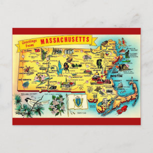 Tarjeta postal de mapa antiguo de Massachusetts