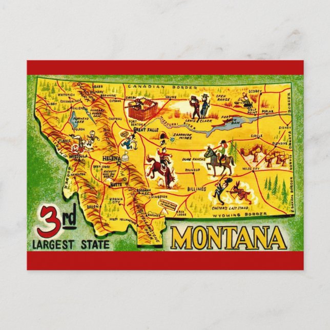 Tarjeta postal de mapa antiguo de Montana (Anverso)