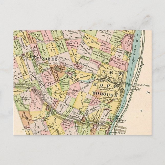 Tarjeta postal de mapa antiguo de New Hope PA (Anverso)