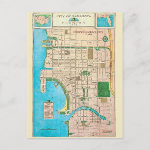 Tarjeta postal de mapa antiguo de Sarasota FL