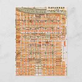 Tarjeta postal de mapa antiguo de Savannah Georgia