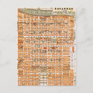 Tarjeta postal de mapa antiguo de Savannah Georgia