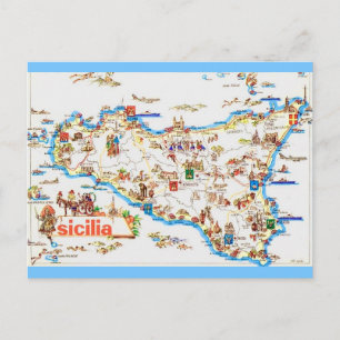 Tarjeta postal de mapa antiguo de Sicilia