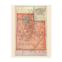 Tarjeta postal de mapa antiguo de Utah 