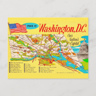 Tarjeta postal de mapa antiguo de Washington DC