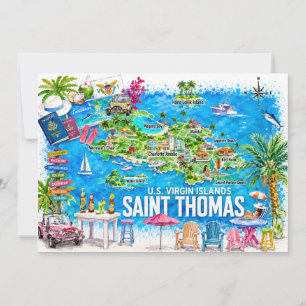 Tarjeta postal de mapa de acuarela de las Islas Ví