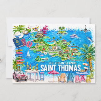 Tarjeta postal de mapa de acuarela de las Islas Ví