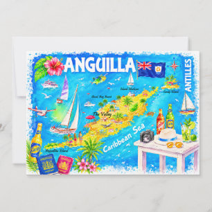 Tarjeta postal de mapa de acuarela del Caribe de A