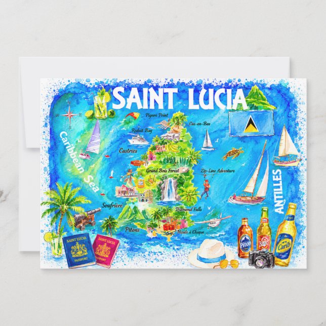 Tarjeta postal de mapa de acuarela del Caribe de S (Anverso)