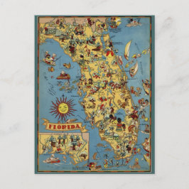 Tarjeta postal de mapa de Florida vintage