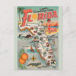 Tarjeta postal de mapa de Florida vintage