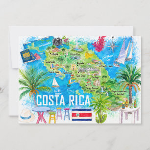 Tarjeta postal de mapa de viaje de Costa Rica al a