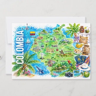 Tarjeta postal de mapa de viaje en acuarela de Col