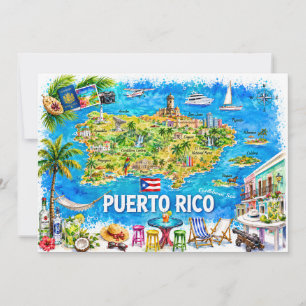 Tarjeta postal de mapa de viaje en acuarela de Pue