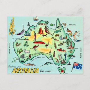 Tarjeta postal de mapa ilustrado de Australia