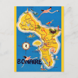 Tarjeta postal de mapa ilustrado de Bonaire vintag