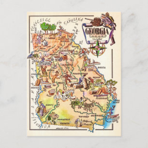 Tarjeta postal de mapa ilustrado de Georgia