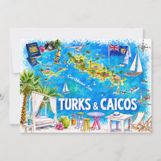 Tarjeta postal de mapa ilustrado de la isla de Tur
