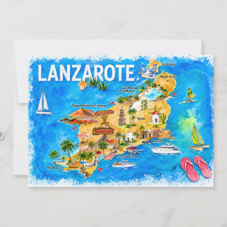 Tarjeta postal de mapa ilustrado de Lanzarote Cana