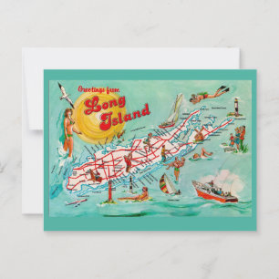 Tarjeta postal de mapa ilustrado de Long Island