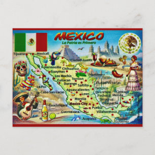 Tarjeta postal de mapa ilustrado de México