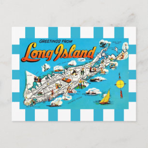 Tarjeta postal de mapa rayado de Long Island, NY